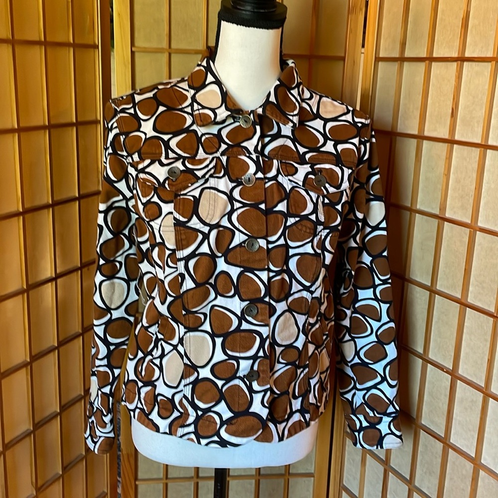 Ruby Rd Jacket Style JeanJacket Brown White Black Long Sleeves Pockets Jacket